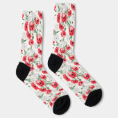 Rode papavers op wit, bloemig sokken (Rechts)
