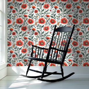 Rode papavers op witte achtergrond Bloemen Behang