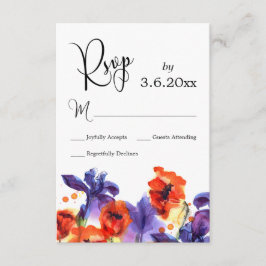Rode papavers, Paarse Iris Waterverf Wedding RSVP
