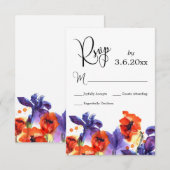 Rode papavers, Paarse Iris Waterverf Wedding RSVP (Voorkant / Achterkant)