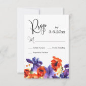 Rode papavers, Paarse Iris Waterverf Wedding RSVP Kaartje (Voorkant)
