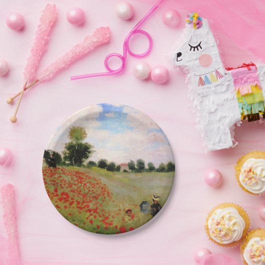 Rode papavers van Monet - papavervrije veldparasol Papieren Bordje (Feest)