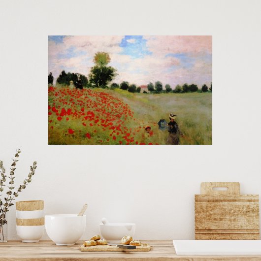 Rode papavers van Monet - papavervrije veldparasol Poster (Keuken)