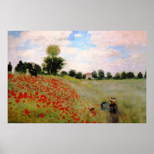 Rode papavers van Monet - papavervrije veldparasol Poster (Voorkant)