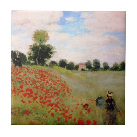 Rode papavers van Monet - papavervrije veldparasol Tegeltje (Voorkant)