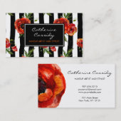 Rode papavers, zwarte en witte streep, makreelkuns visitekaartje (Voorkant / Achterkant)