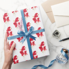 Rode papaverschilderij op wit cadeaupapier