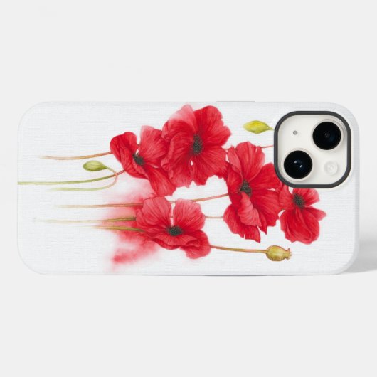 Rode papaverschilderij op wit Case-Mate iPhone case (Achterkant (horizontaal))