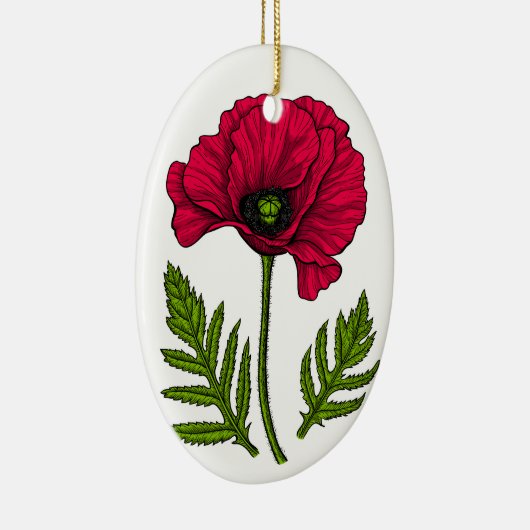 Rode papavertekening 3 keramisch ornament (Rechts)