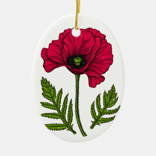 Rode papavertekening 3 keramisch ornament (Voorkant)