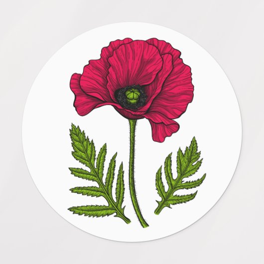 Rode papavertekening 3 labels (Design 1)