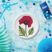 Rode papavertekening 3 papieren bordje (Feest)
