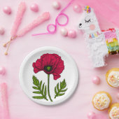 Rode papavertekening 3 papieren bordje (Feest)