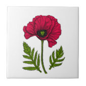 Rode papavertekening 3 tegeltje (Voorkant)