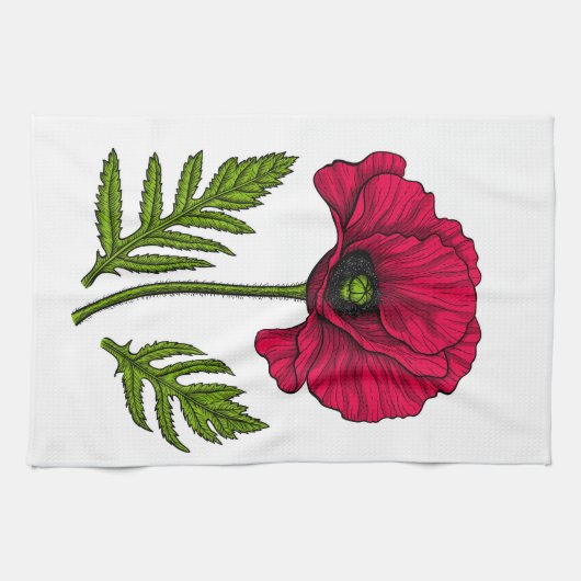 Rode papavertekening 3 theedoek (Horizontaal)