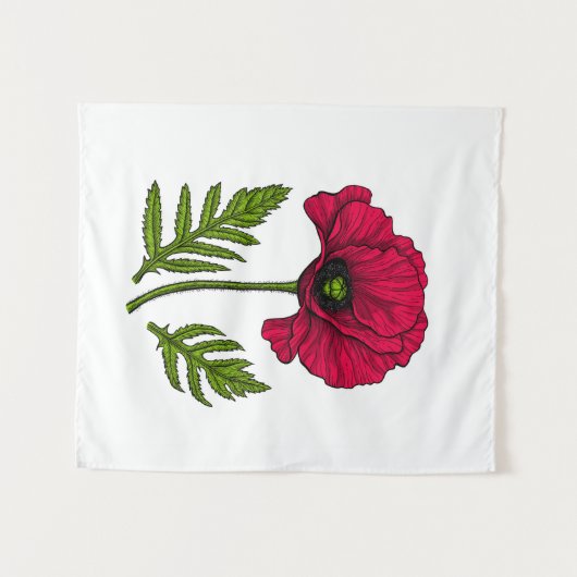 Rode papavertekening 3 wandkleed (Voorkant (horizontaal))