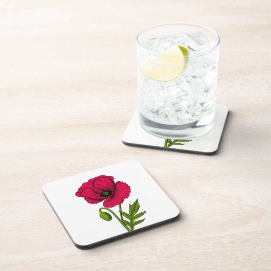 Rode papavertekening bier onderzetter (Rechterzijde)