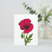 Rode papavertekening briefkaart (Staand voorkant)