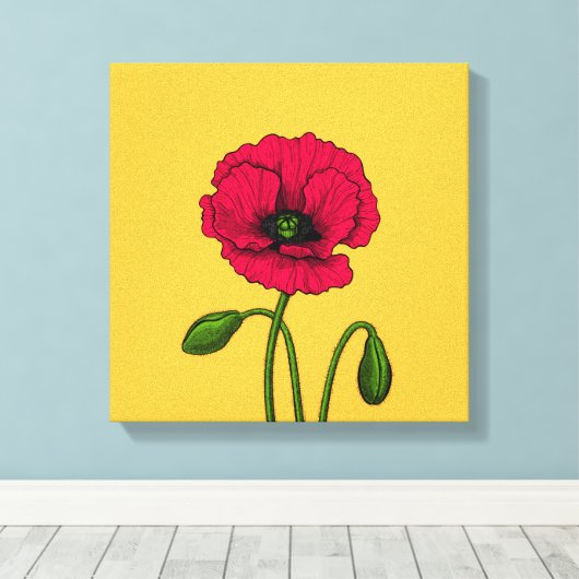 Rode papavertekening canvas afdruk (Insitu (Houten vloer))