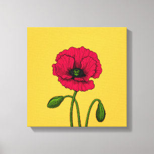 Rode papavertekening canvas afdruk