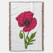 Rode papavertekening deken (Voorkant Verticaal)