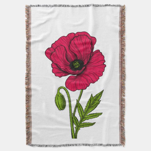 Rode papavertekening deken (Voorkant Verticaal)
