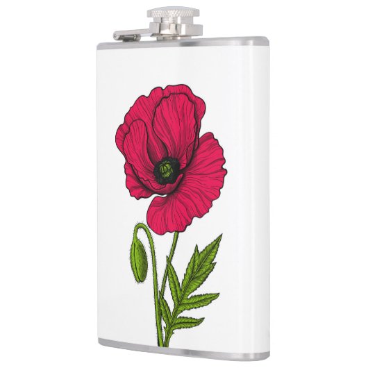 Rode papavertekening heupfles (Links)