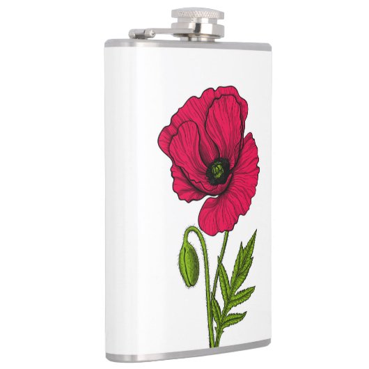 Rode papavertekening heupfles (Rechts)