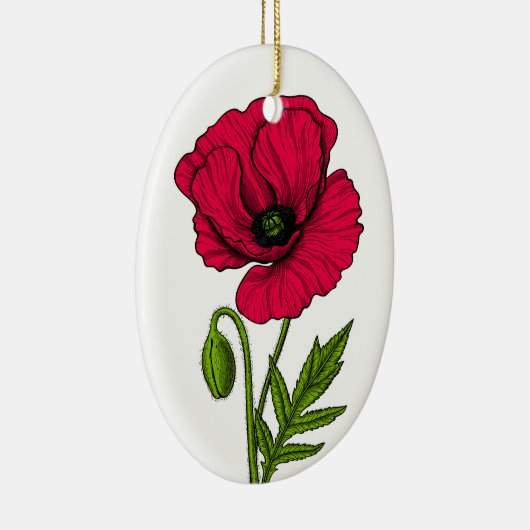 Rode papavertekening keramisch ornament (Rechts)