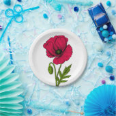 Rode papavertekening papieren bordje (Feest)