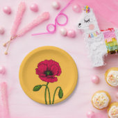 Rode papavertekening papieren bordje (Feest)