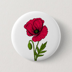 Rode papavertekening ronde button 5,7 cm