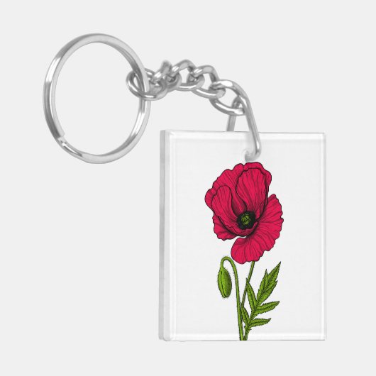 Rode papavertekening sleutelhanger (Voorkant Links)