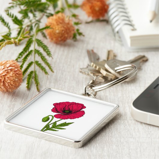 Rode papavertekening sleutelhanger (Zijkant)