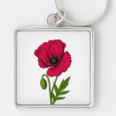 Rode papavertekening sleutelhanger (Voorkant)