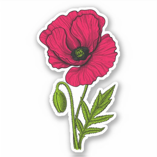 Rode papavertekening sticker (Voorkant)