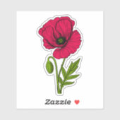 Rode papavertekening sticker (Vel)