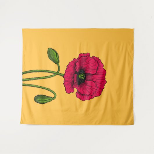 Rode papavertekening wandkleed (Voorkant (horizontaal))