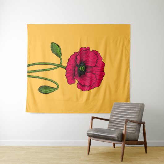 Rode papavertekening wandkleed (In Situ (horizontaal))