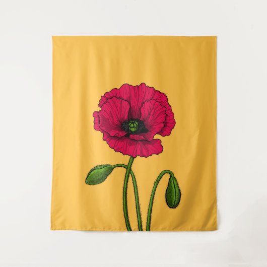 Rode papavertekening wandkleed (Voorkant)