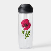 Rode papavertekening waterfles (Achterkant)