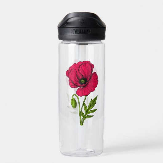 Rode papavertekening waterfles (Achterkant)