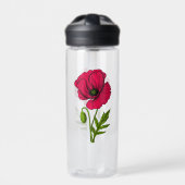 Rode papavertekening waterfles (Voorkant)