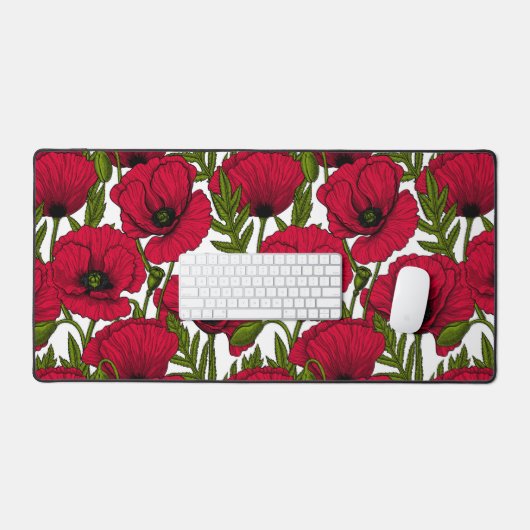 Rode papavertuin 2 bureaumat (Keyboard & Muis)