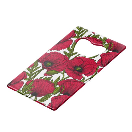 Rode papavertuin 2 creditkaart flessenopener (Achterkant Gekanteld)
