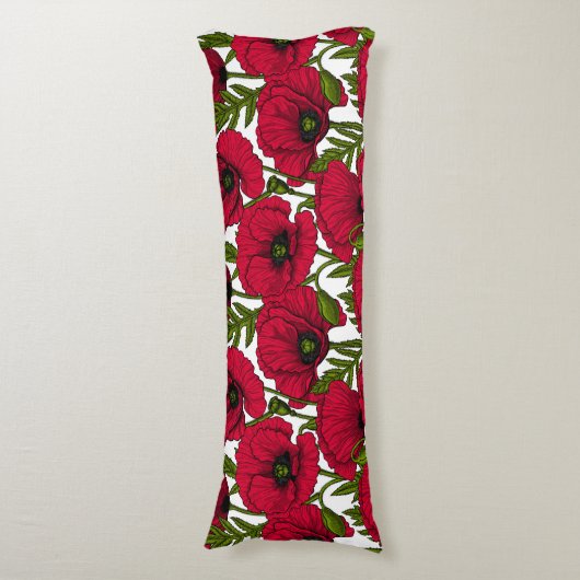 Rode papavertuin 2 lichaamskussen (Voorkant Verticaal)