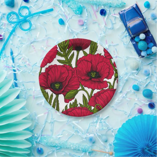 Rode papavertuin 2 papieren bordje (Feest)