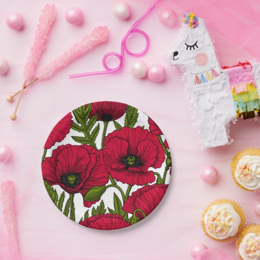 Rode papavertuin 2 papieren bordje (Feest)