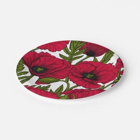 Rode papavertuin 2 papieren bordje (Gekanteld)