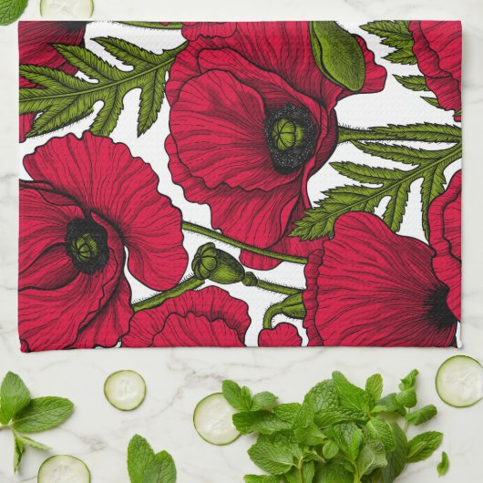 Rode papavertuin 2 theedoek (Gevouwen)